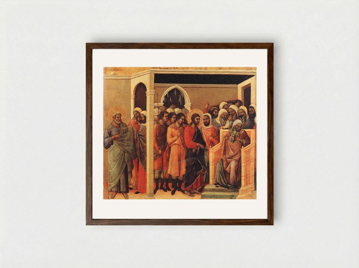 Christ before Caiaphas - Duccio di Buoninsegna - Framed Print Dark Wood