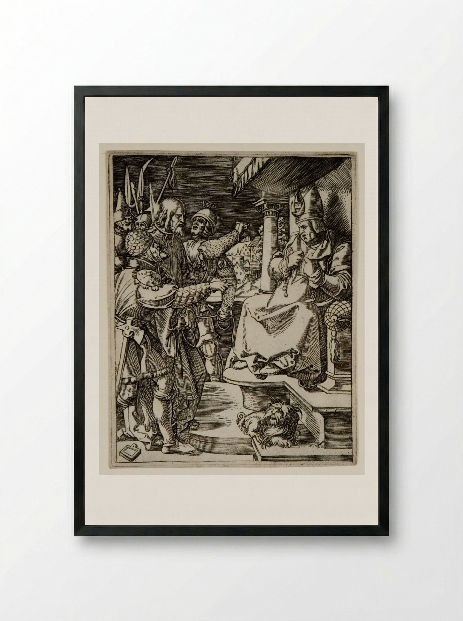 Christ before Caiphas - Marcantonio Raimondi - Framed Print Black
