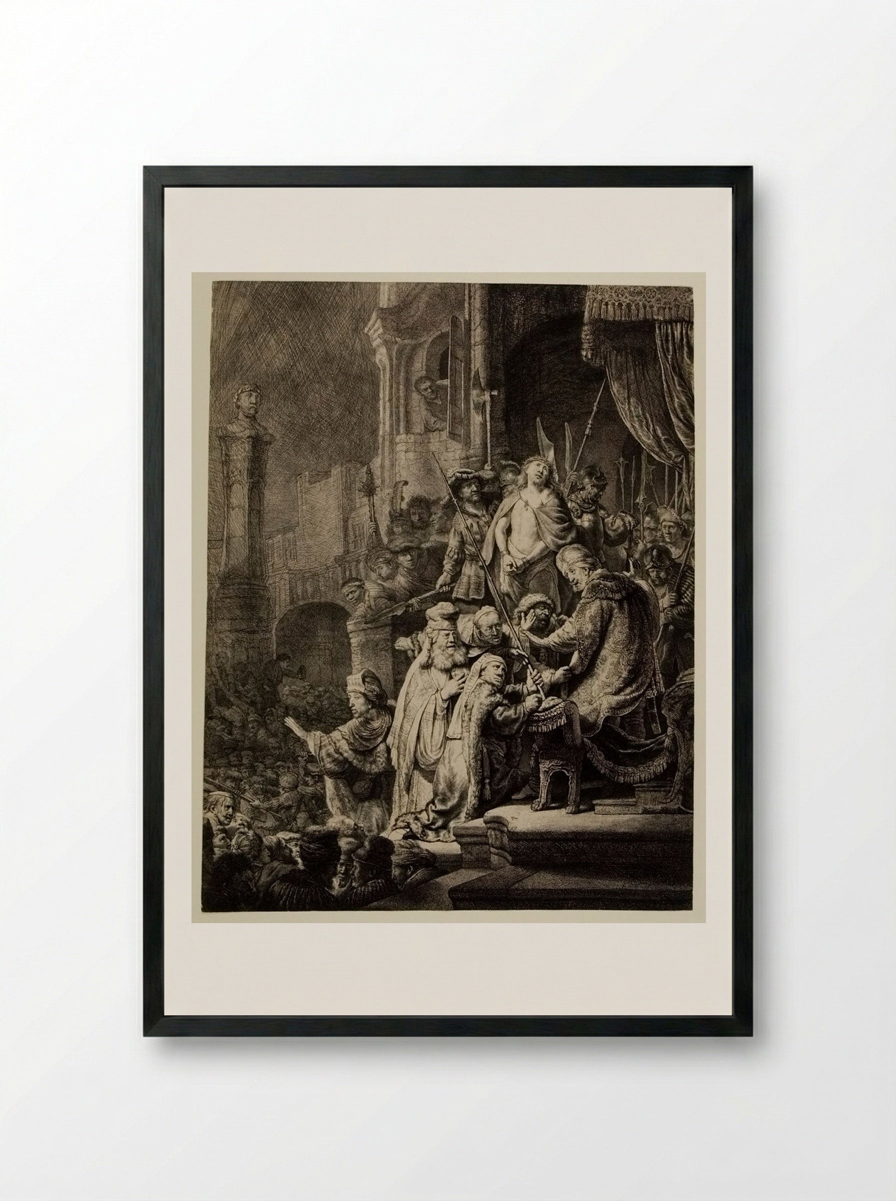 Christ before Pilate: Large Plate - Rembrandt Harmensz. van Rijn - Framed Print Black