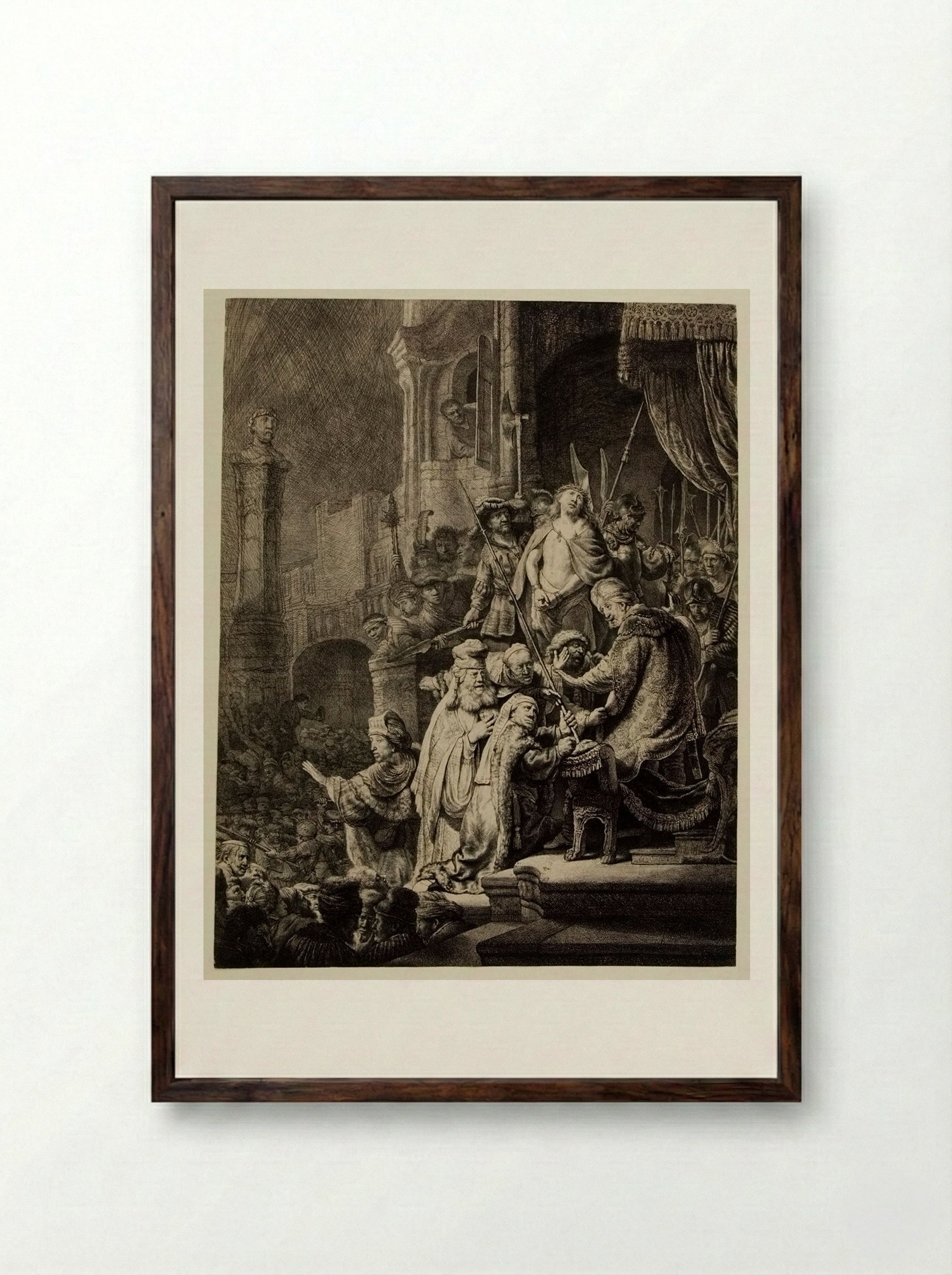 Christ before Pilate: Large Plate - Rembrandt Harmensz. van Rijn - Framed Print Dark Wood