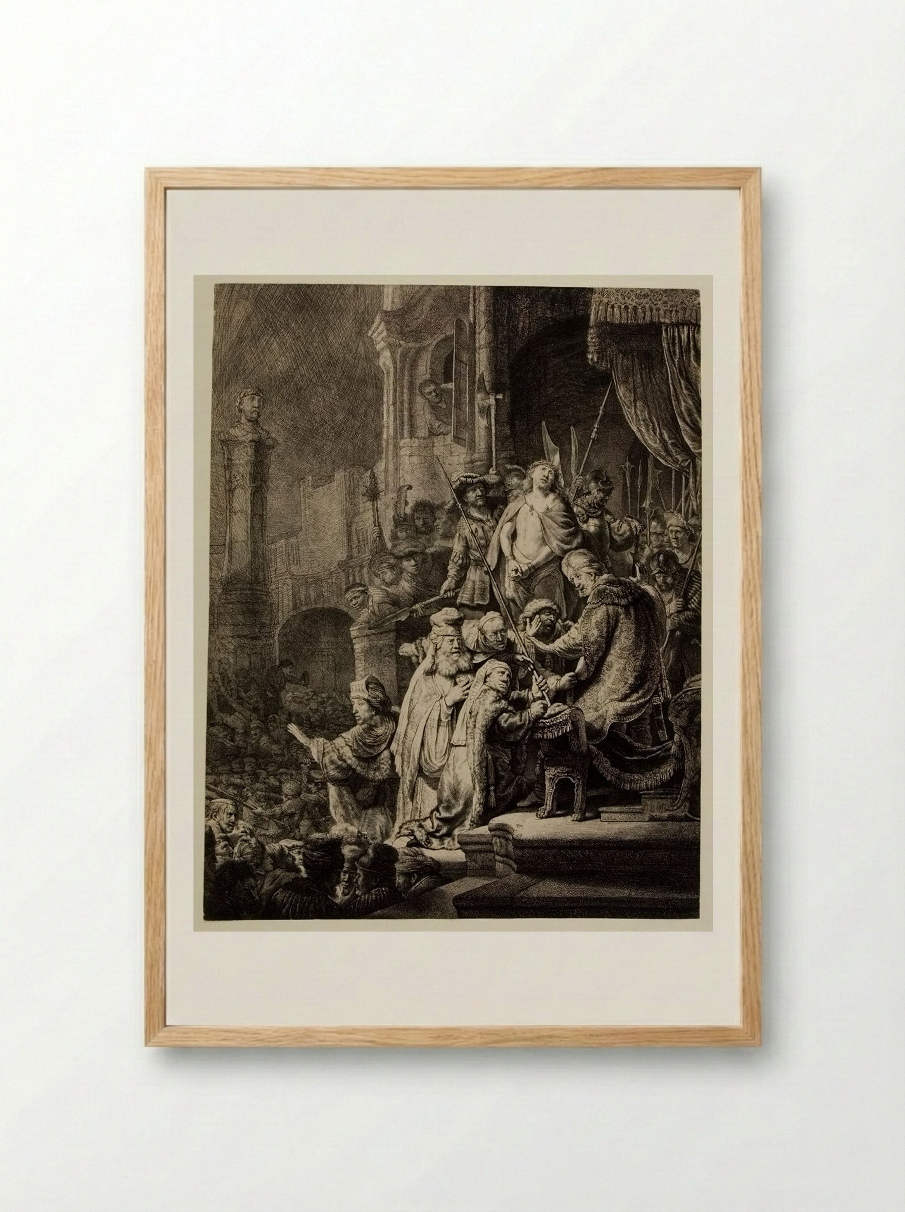 Christ before Pilate: Large Plate - Rembrandt Harmensz. van Rijn - Framed Print Wood