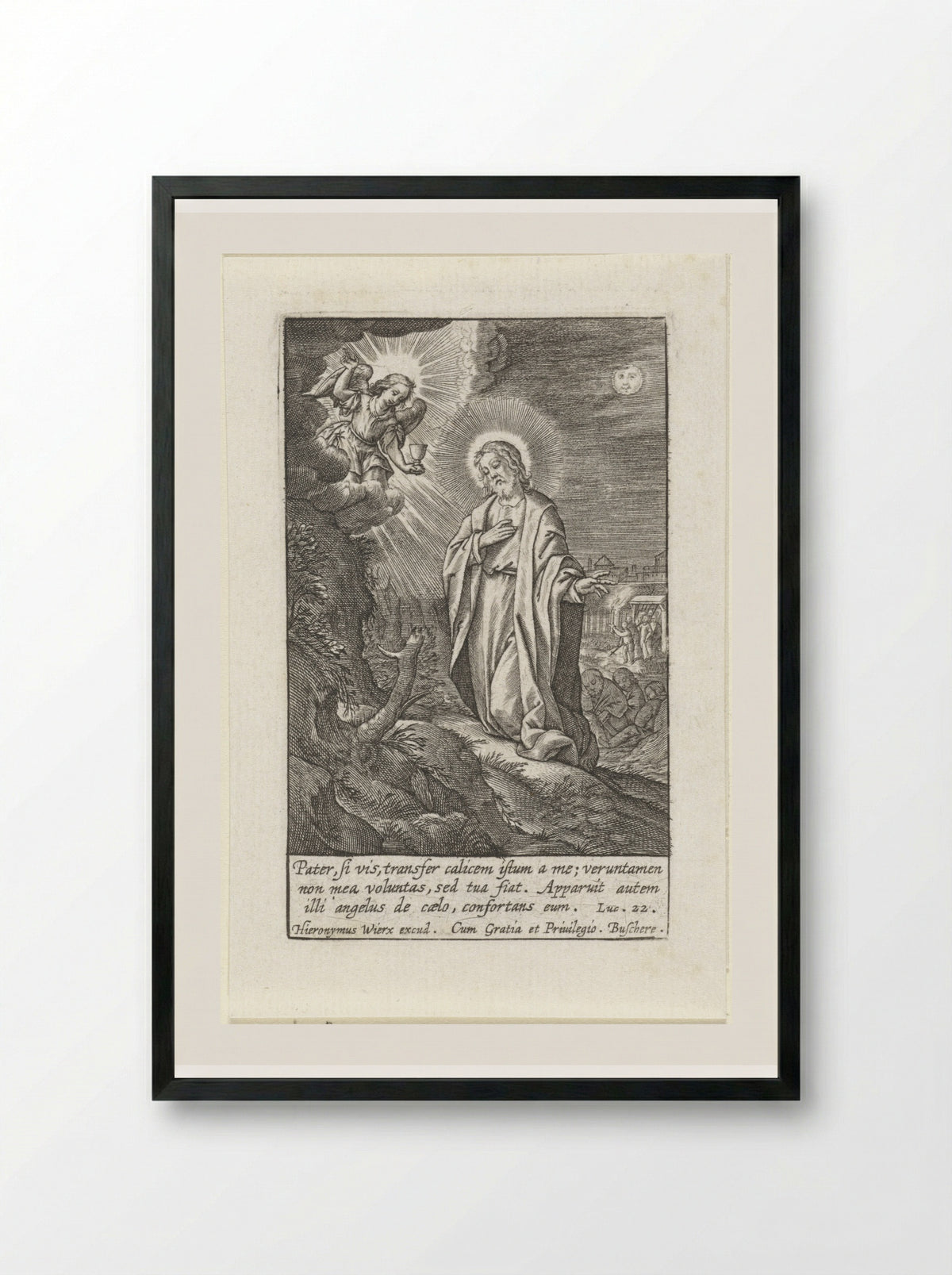Christ in the Garden of Gethsemane - Hieronymus Wierix - Framed Print Black