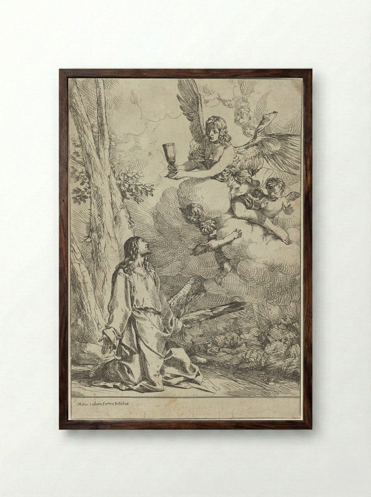 Christ in the Garden of Gethsemane - Giulio Carpioni - Framed Print Dark Wood