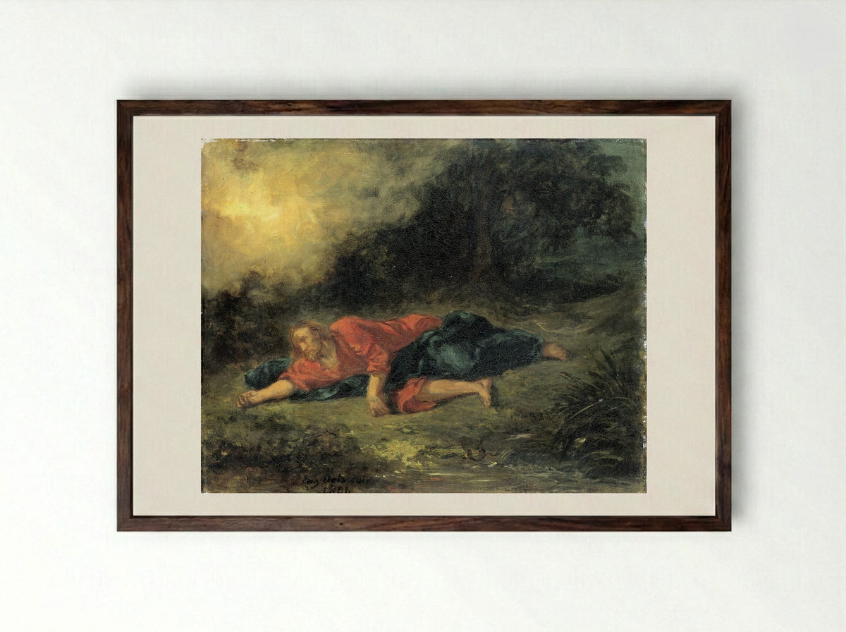 Christ in the Garden of Gethsemane - Eugène Delacroix - Framed Print Dark Wood