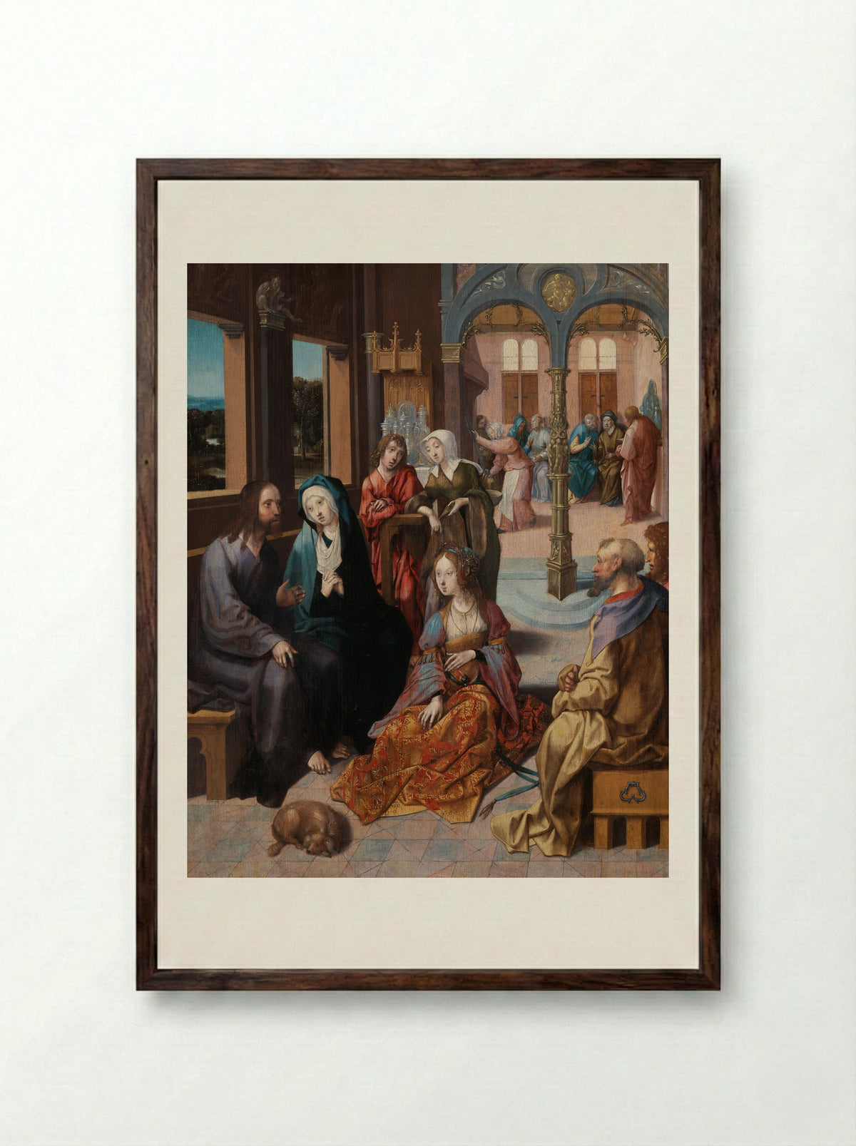 Christ in the House of Martha and Mary - Cornelis Engebrechtsz. - Framed Print Dark Wood
