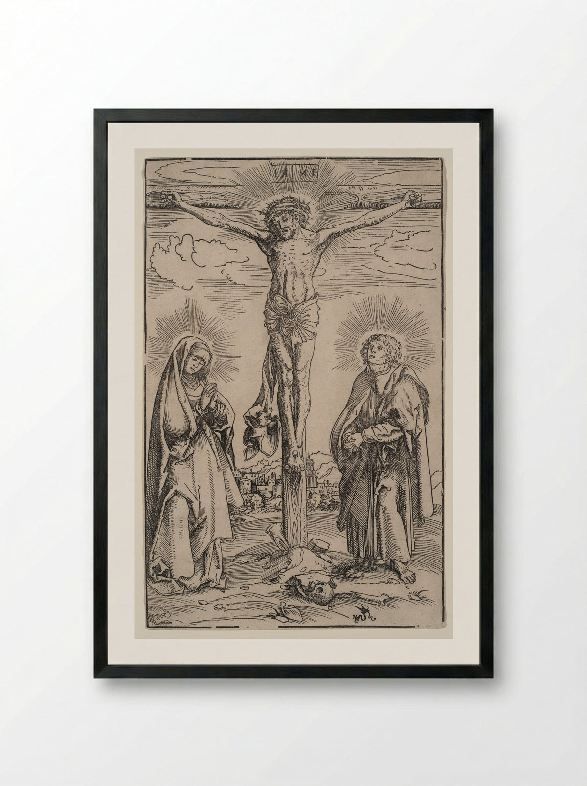 Christ on the Cross, Between the Virgin and Saint John - Lucas Cranach the Elder - Framed Print Black