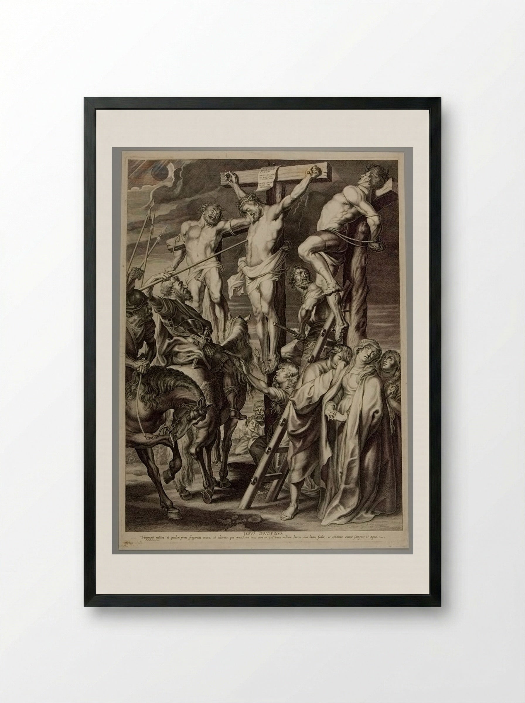 Christ on the Cross between Two Thieves - Boetius Adamsz. Bolswert - Framed Print Black