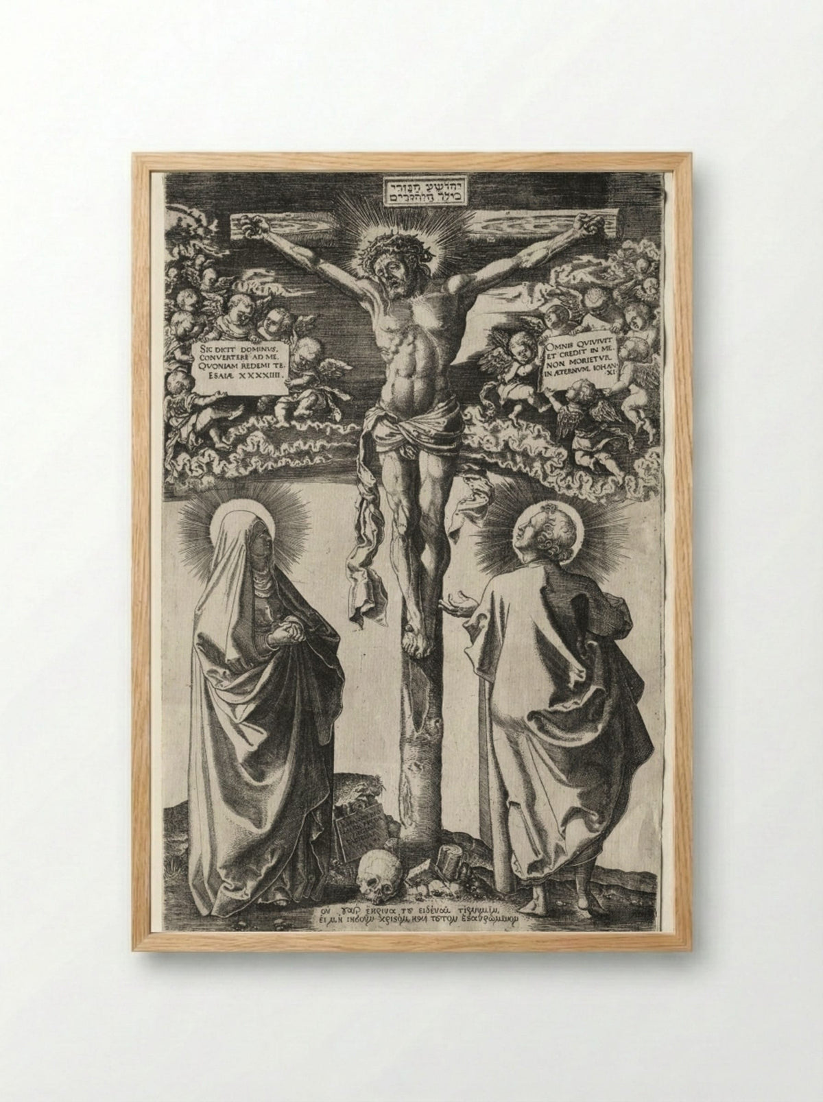 Christ on the Cross between the Virgin and St. John - Hans Brosamer - Framed Print Wood