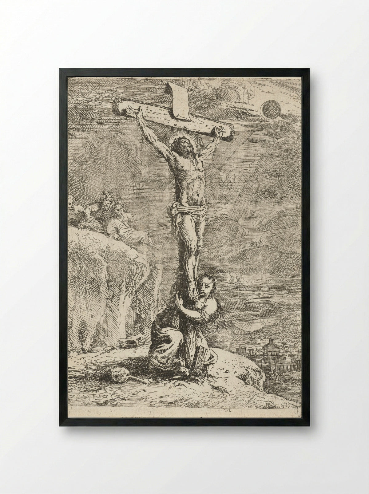 Christ on the Cross with Mary Magdalene - Louis de Deyster - Framed Print Black