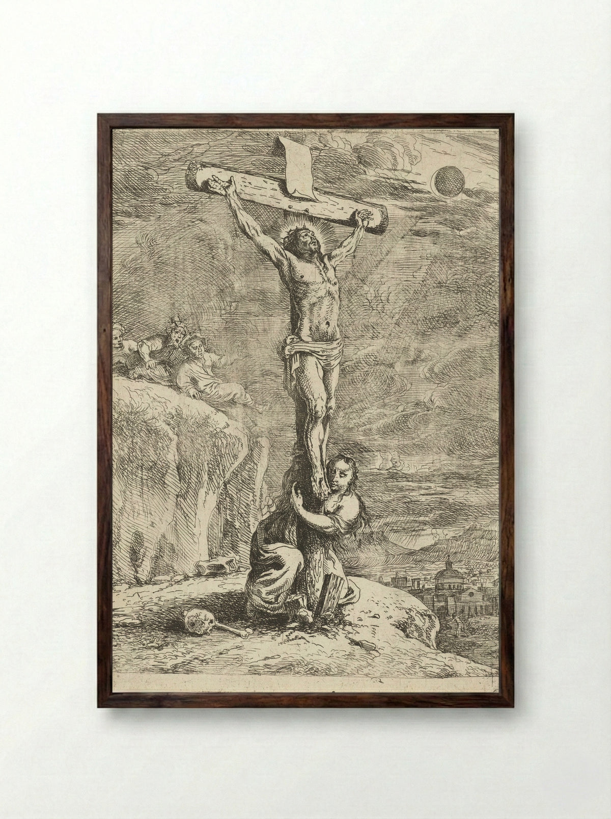 Christ on the Cross with Mary Magdalene - Louis de Deyster - Framed Print Dark Wood