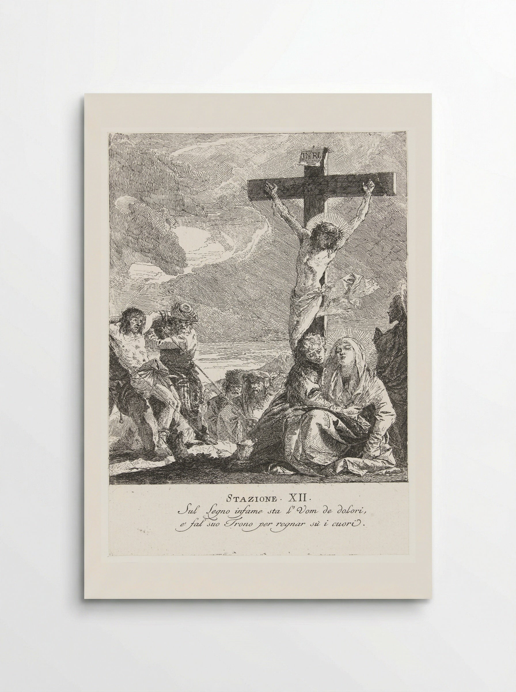 Christ on the Cross with Mary Supported by John Among Bystanders on Calvary - Giovanni Domenico Tiepolo - Poster