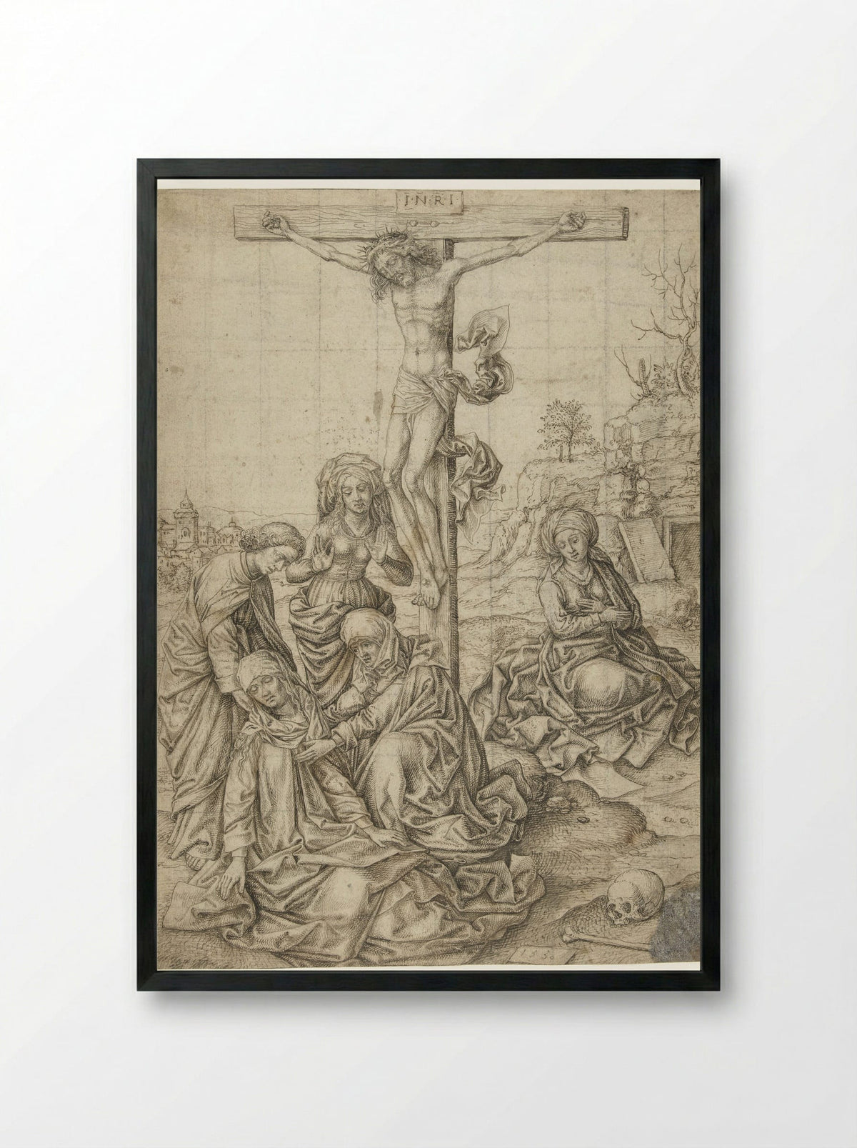 Christ on the Cross with Saint John, the Three Marys, and Mary Magdalene - Pieter Huys - Framed Print Black