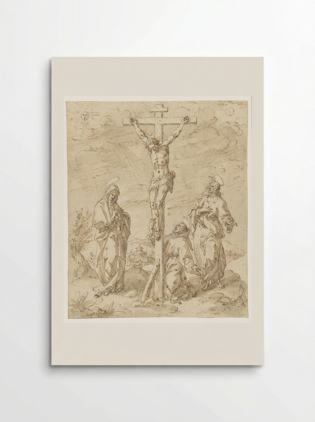 Christ on the Cross with the Virgin, Saint John the Evangelist, and Saint Francis - Hendrik de Clerck - Poster