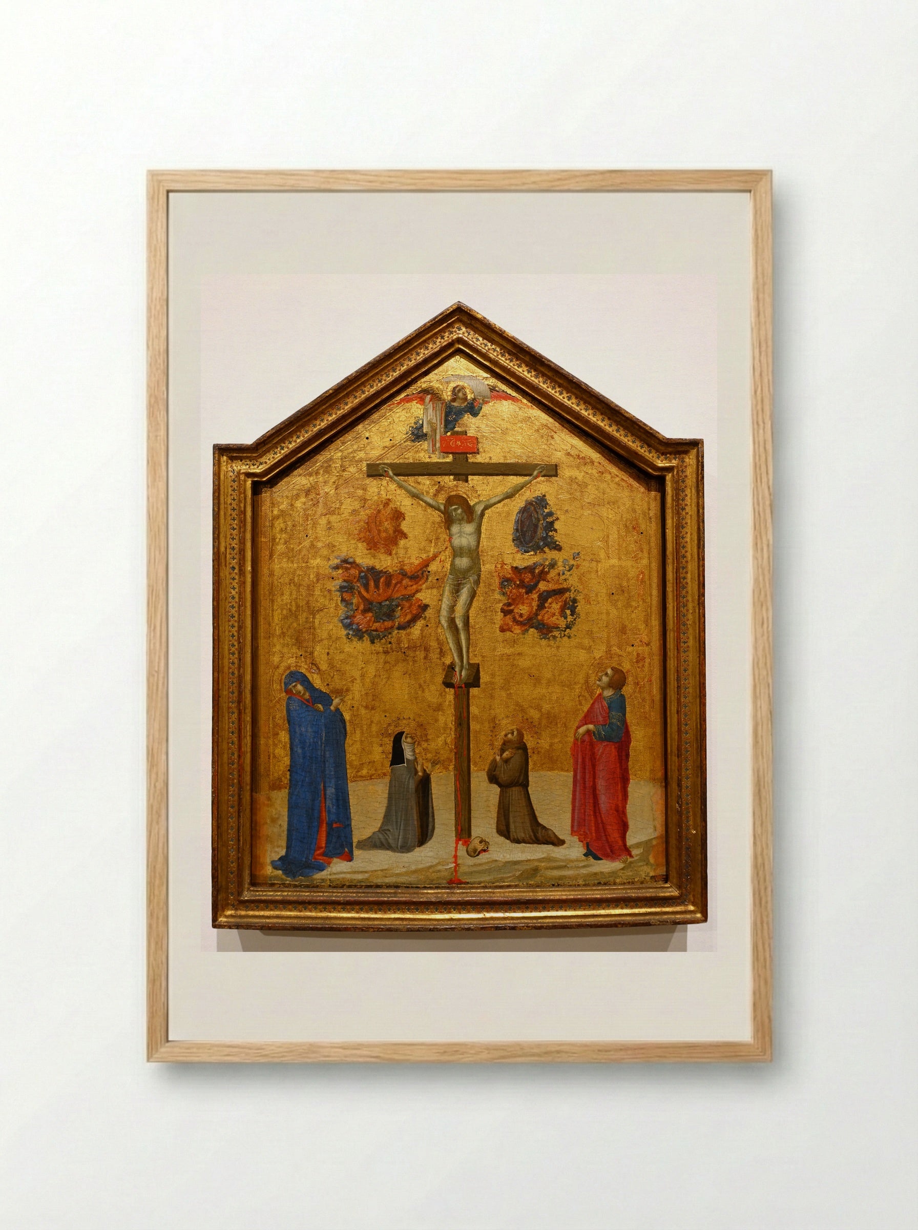 Christ on the Cross with the Virgin and Saints Clare, John the Evangelist, and Francis - Pietro Lorenzetti - Framed Print Wood