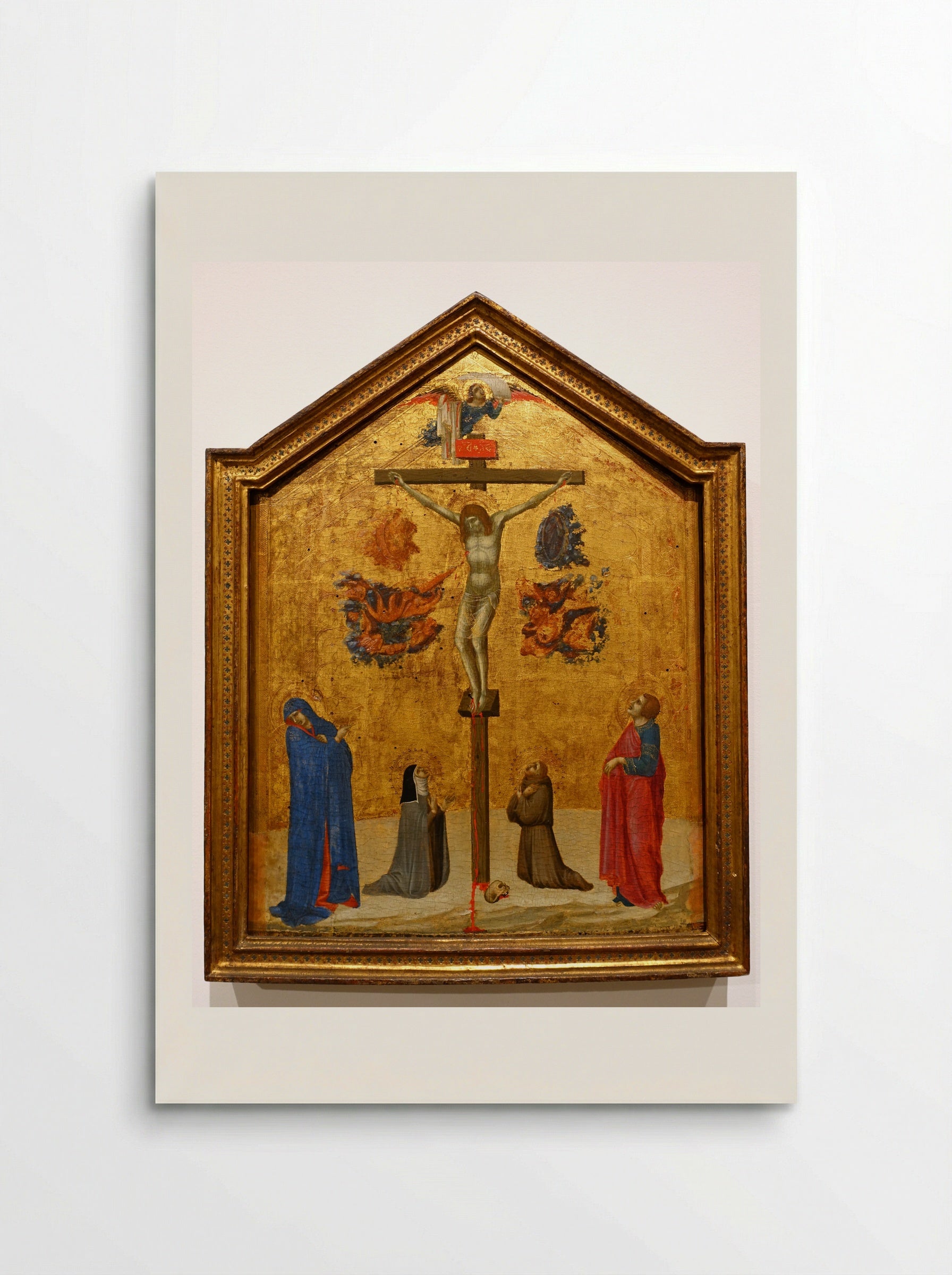 Christ on the Cross with the Virgin and Saints Clare, John the Evangelist, and Francis - Pietro Lorenzetti - Poster