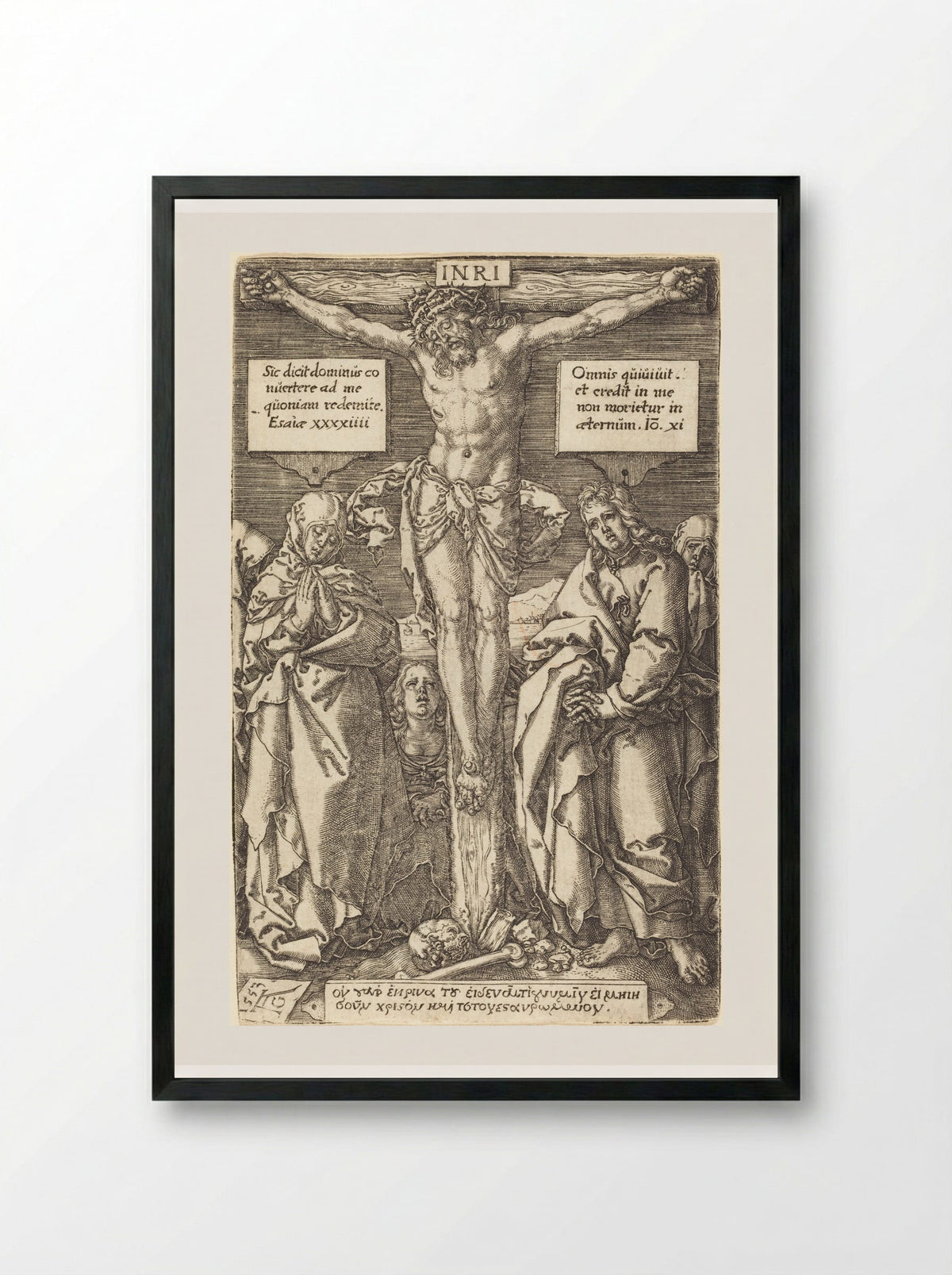 Christ on the Cross - Heinrich Aldegrever - Framed Print Black
