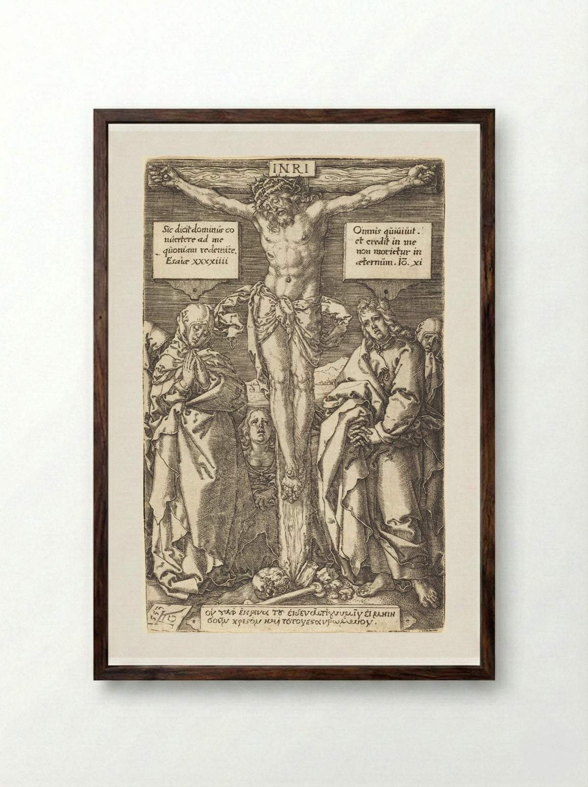 Christ on the Cross - Heinrich Aldegrever - Framed Print Dark Wood