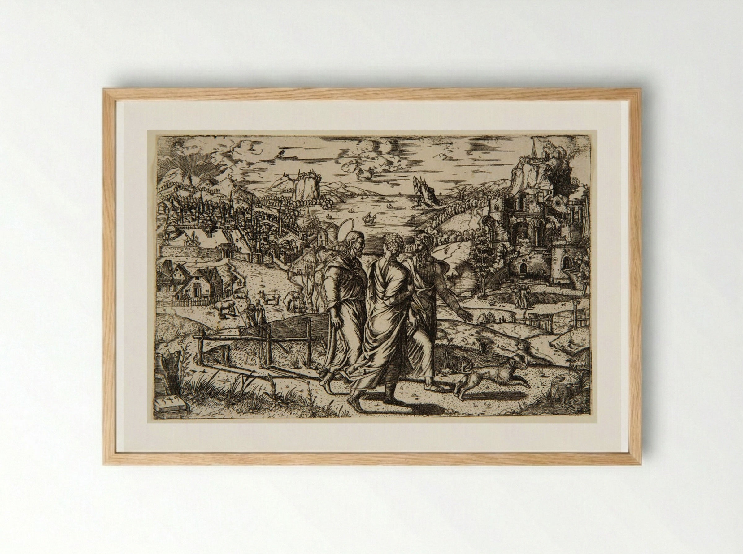Christ on the Road to Emmaus - Theodor de Bry - Framed Print Wood