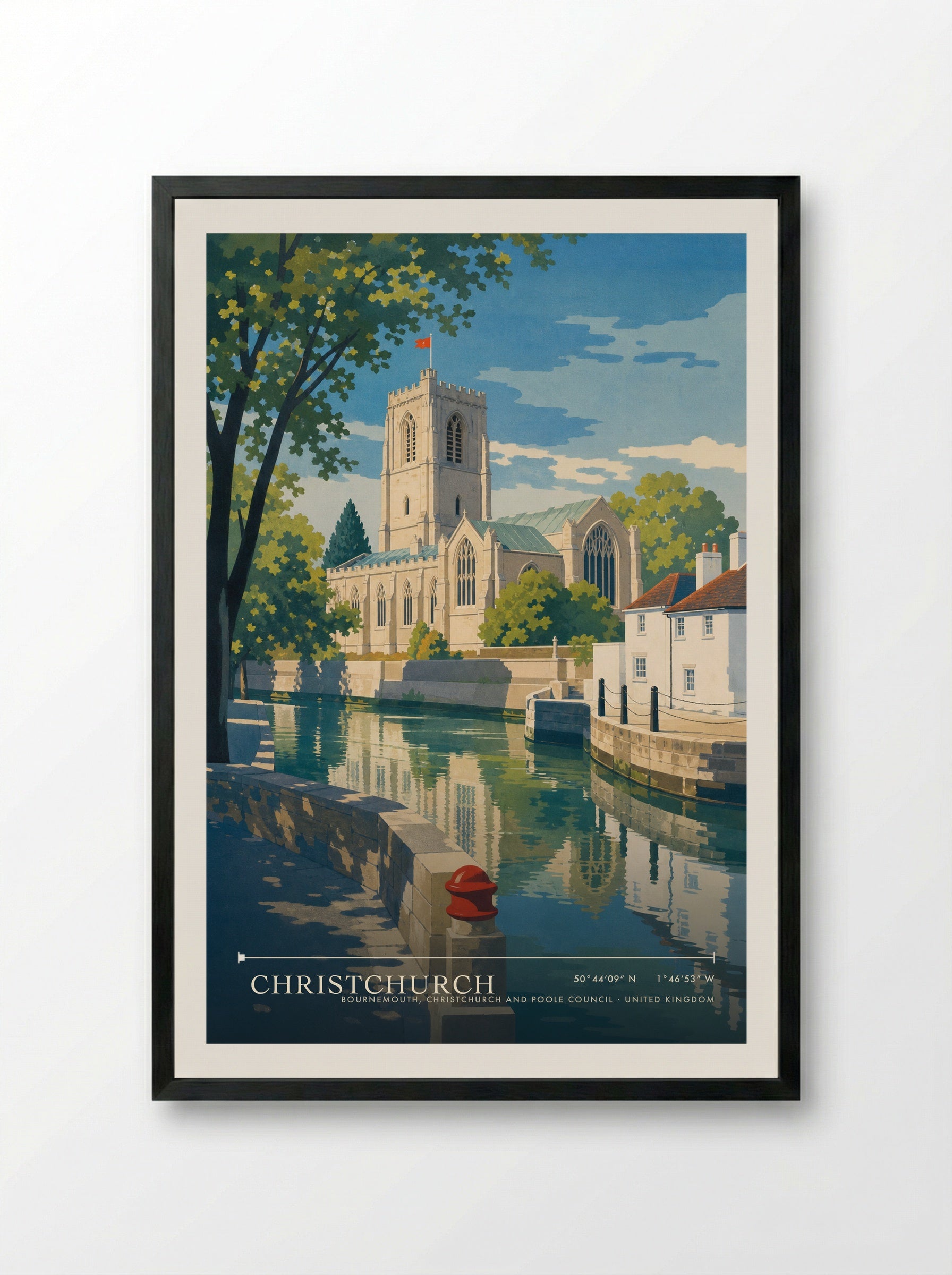 Christchurch Bournemouth, Christchurch and Poole Council United Kingdom Travel Poster - Framed Print Black