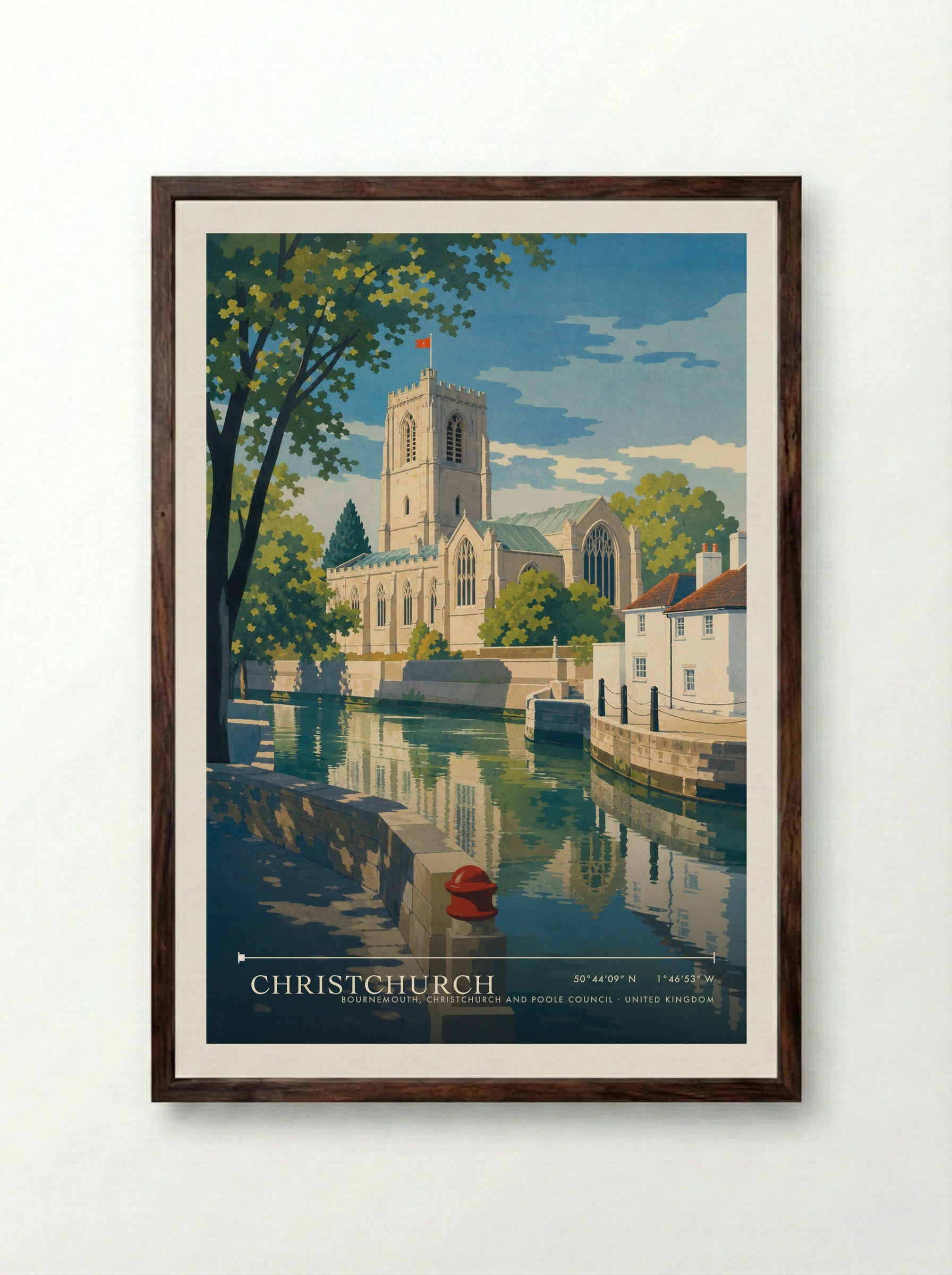 Christchurch Bournemouth, Christchurch and Poole Council United Kingdom Travel Poster - Framed Print Dark Wood