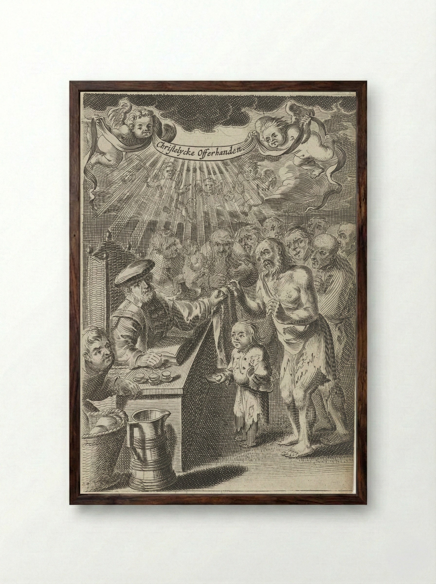 Christelijke bijstand aan de armen - Pieter Nolpe - Framed Print Dark Wood