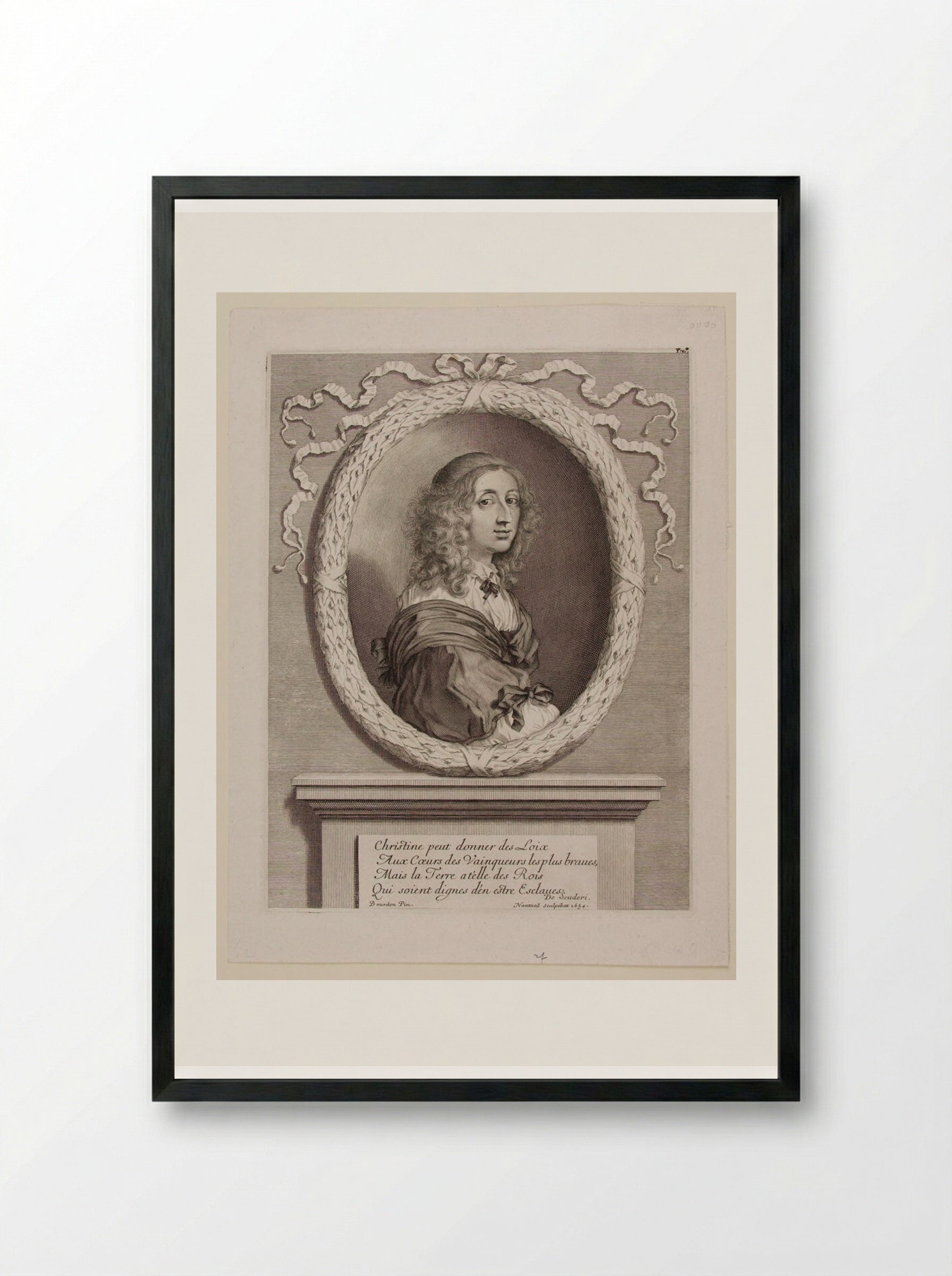 Christine, Queen of Sweden - Robert Nanteuil - Framed Print Black
