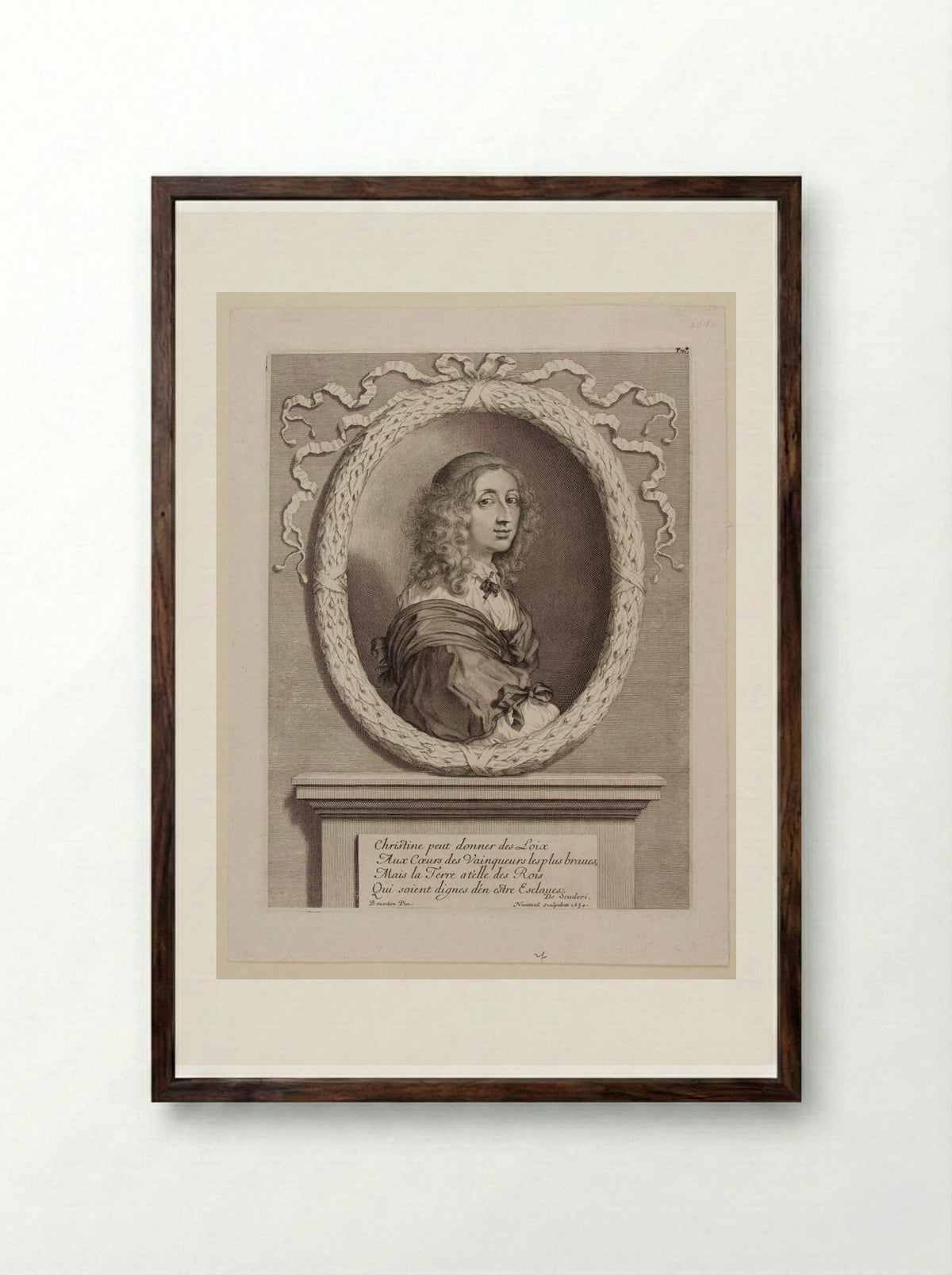 Christine, Queen of Sweden - Robert Nanteuil - Framed Print Dark Wood