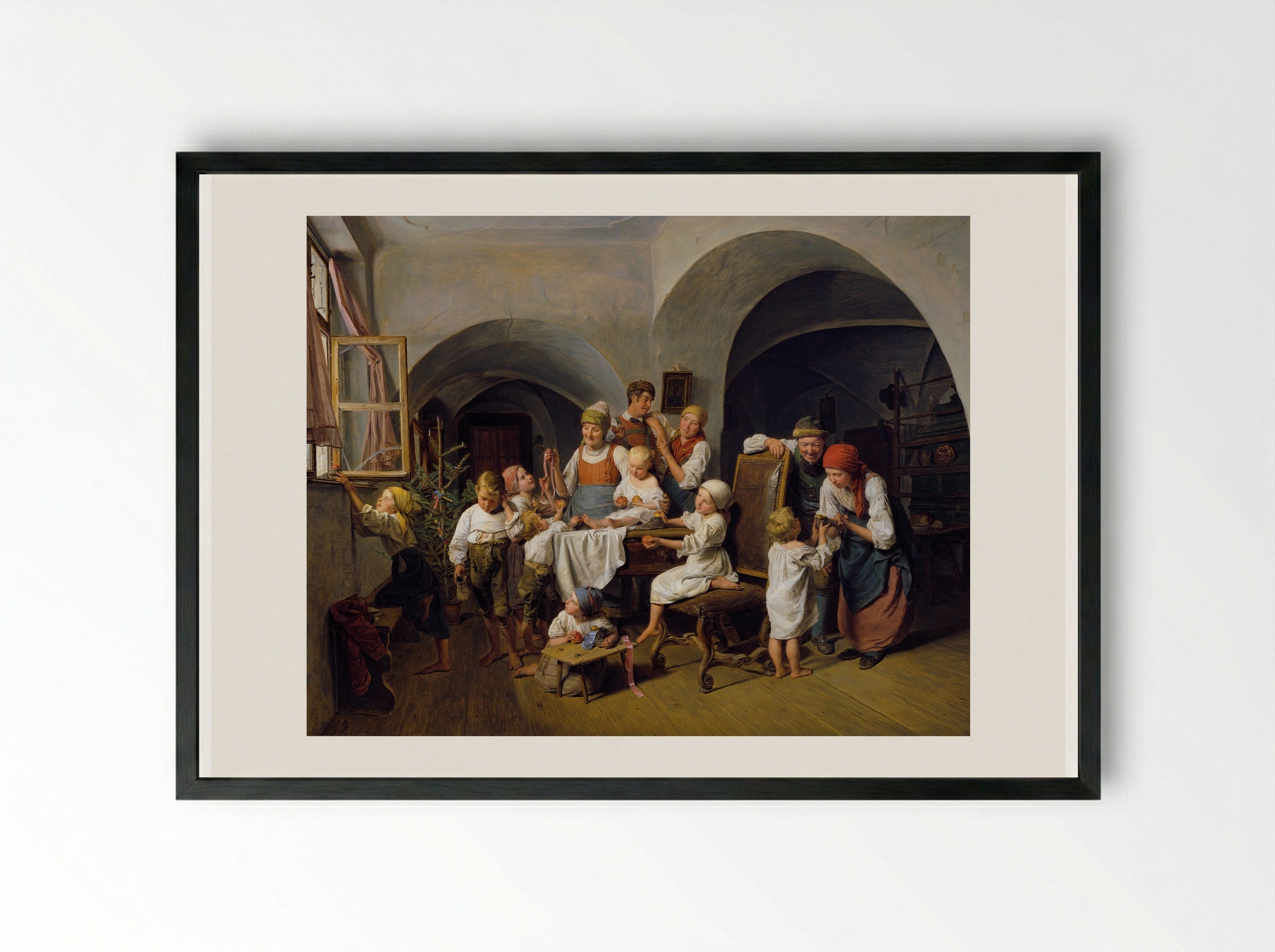 Christmas Morning - Ferdinand Georg Waldmüller - Framed Print Black