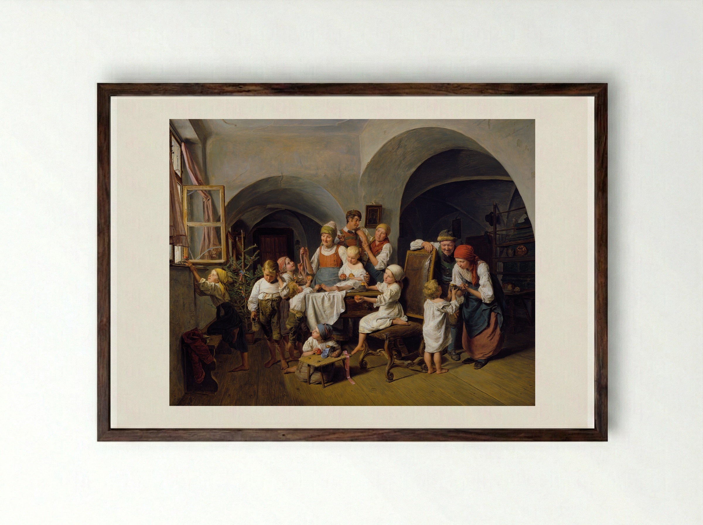 Christmas Morning - Ferdinand Georg Waldmüller - Framed Print Dark Wood