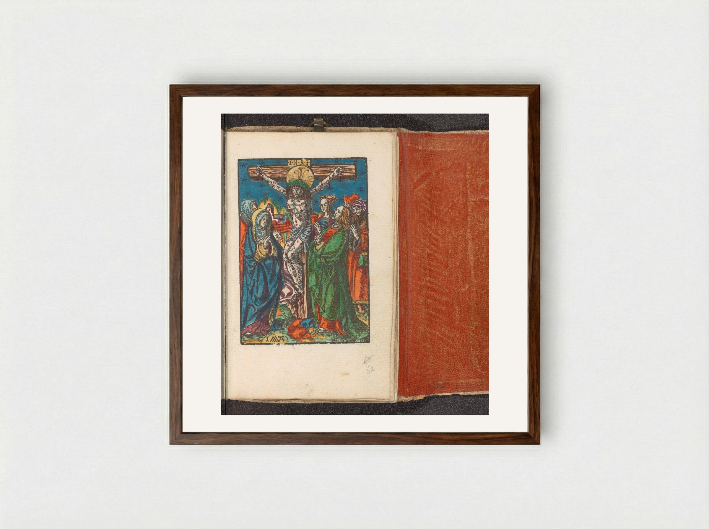 Christus aan het kruis tussen Maria en Johannes - Doen Pietersz. - Framed Print Dark Wood