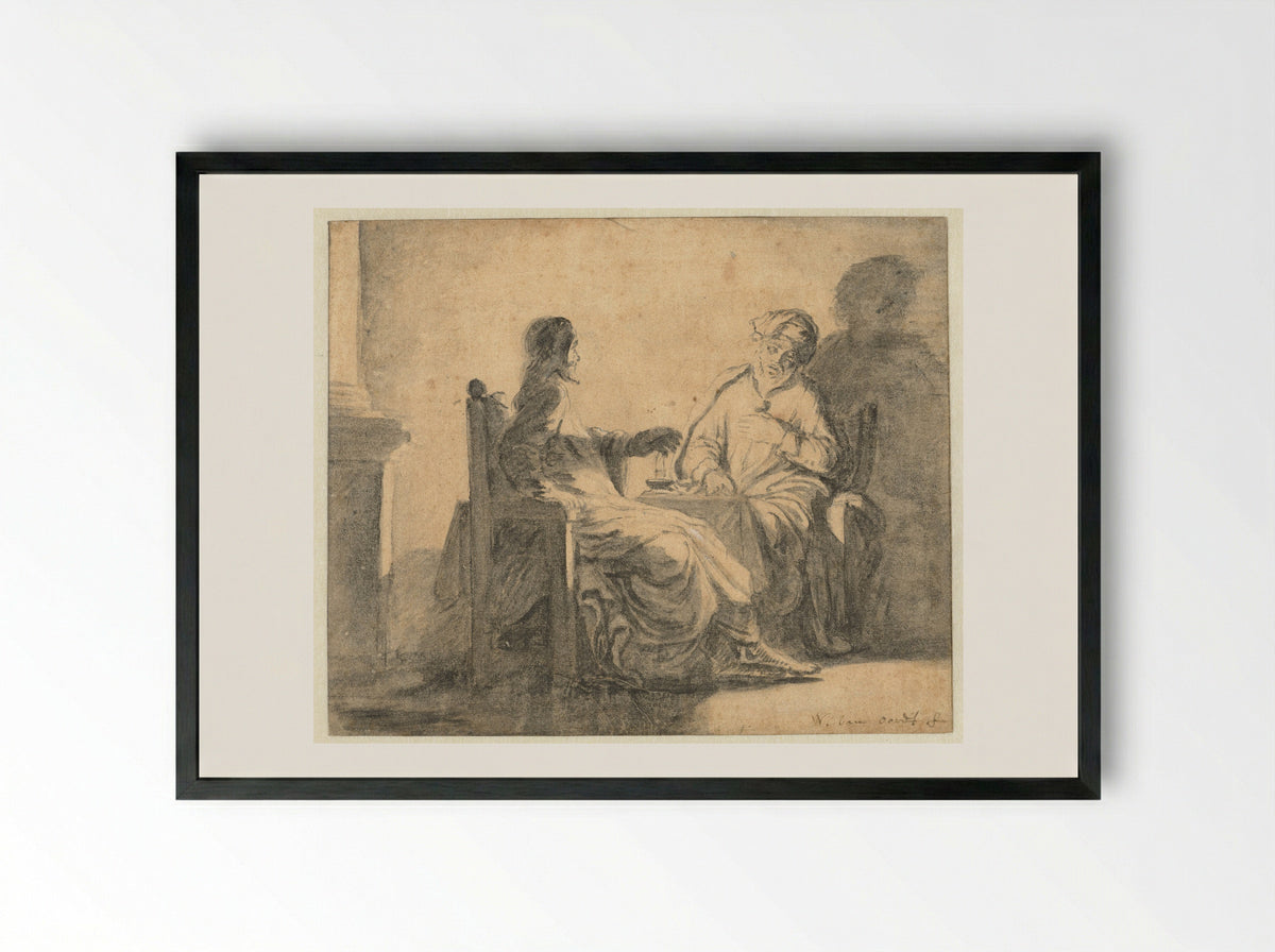 Christus en Nicodemus - Willem van Oordt - Framed Print Black