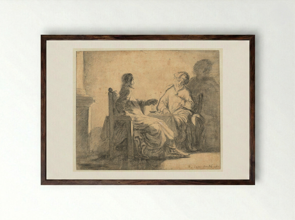 Christus en Nicodemus - Willem van Oordt - Framed Print Dark Wood