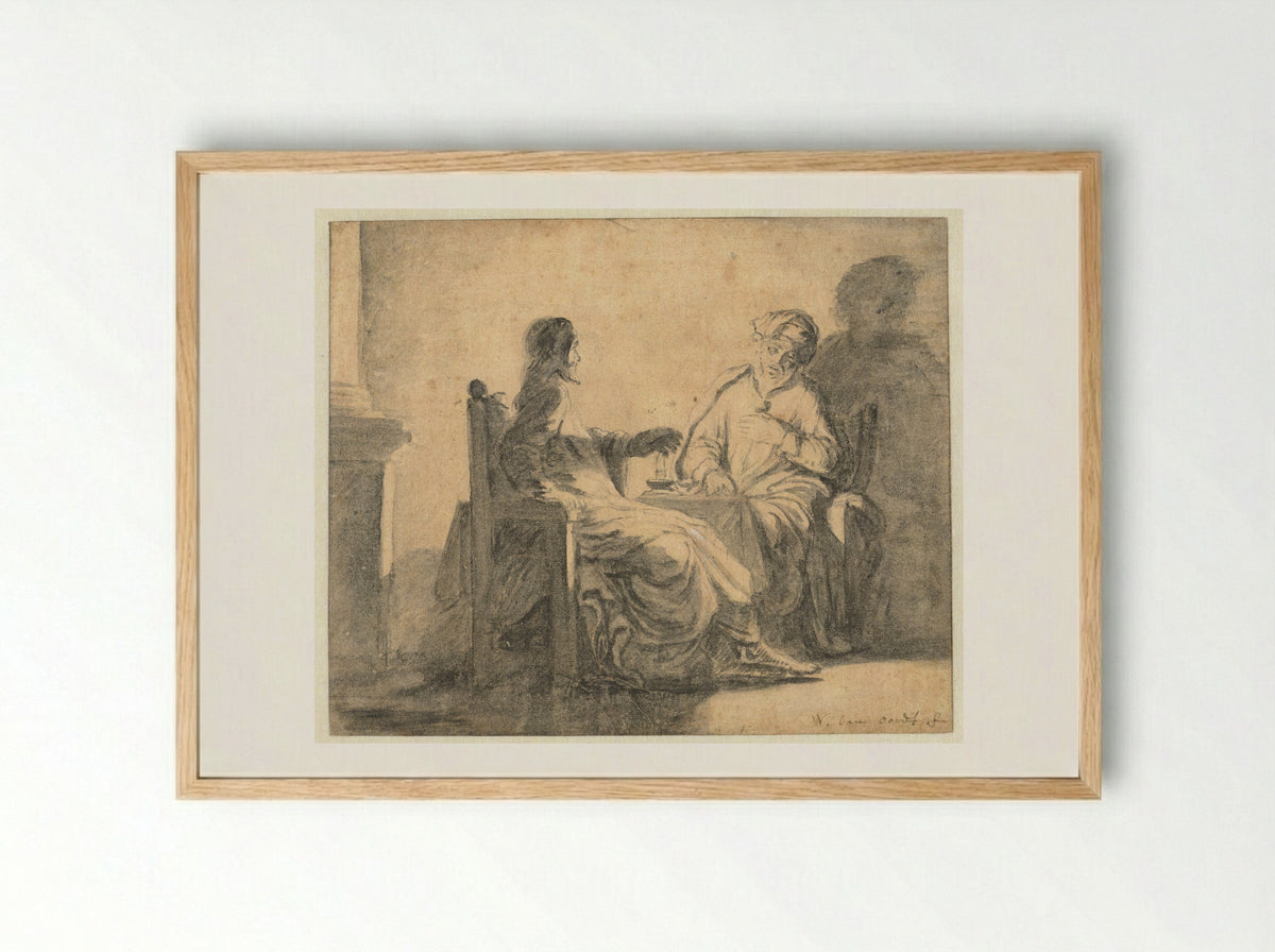 Christus en Nicodemus - Willem van Oordt - Framed Print Wood