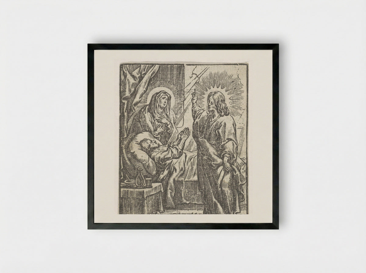 Christus geneest een zieke - Cornelis Woons - Framed Print Black