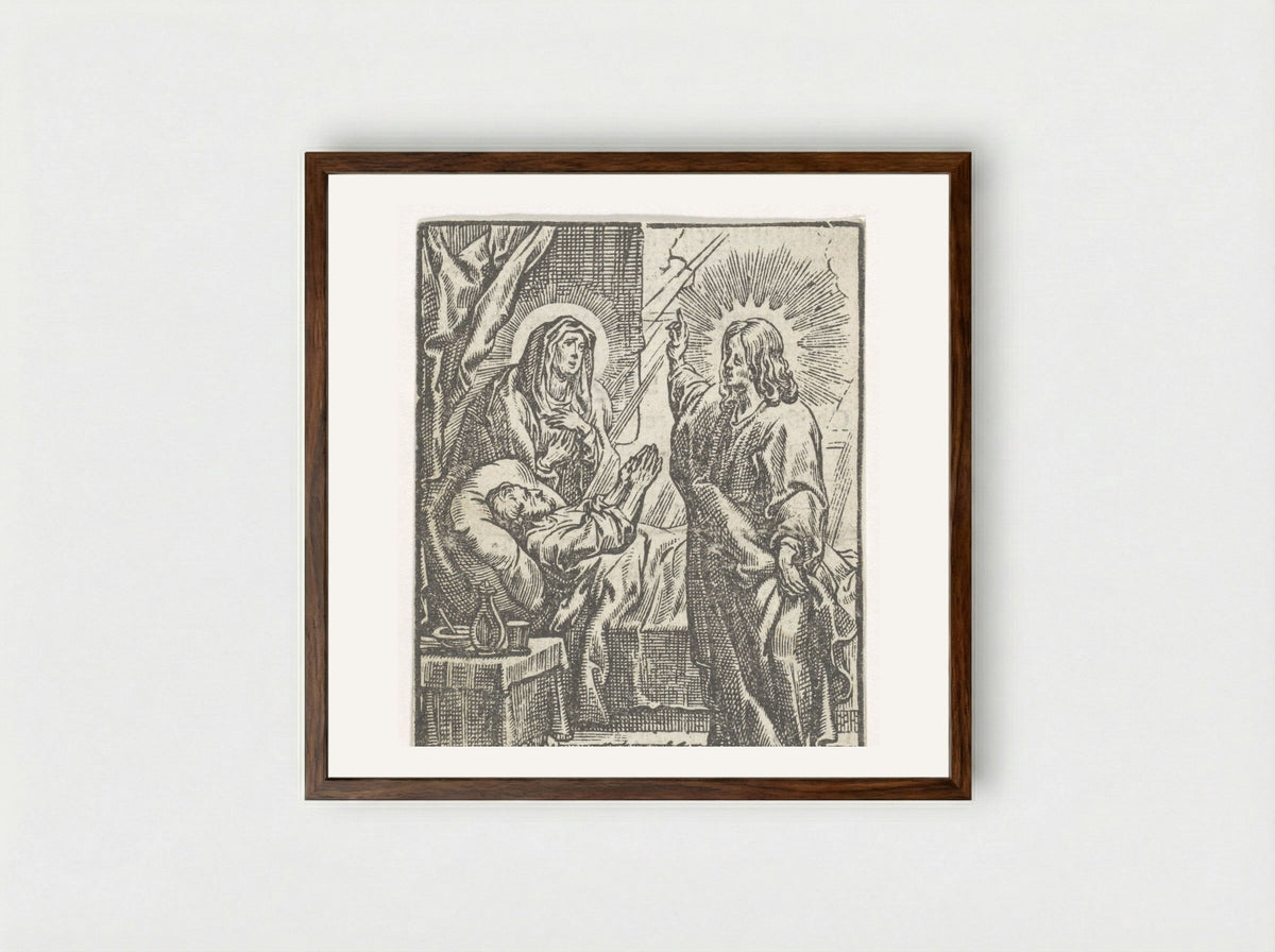 Christus geneest een zieke - Cornelis Woons - Framed Print Dark Wood