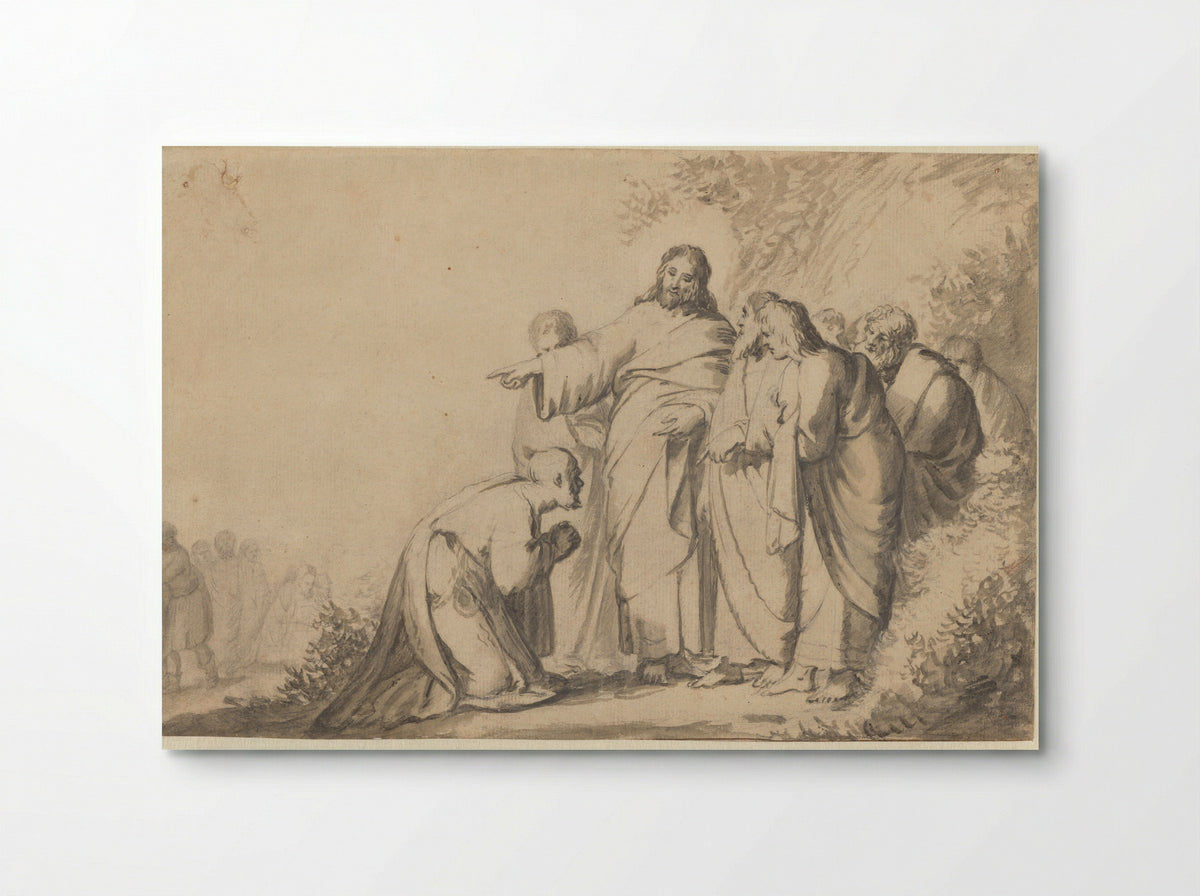 Christus met een knielende man en zijn discipelen - Jacob Hogers - Poster