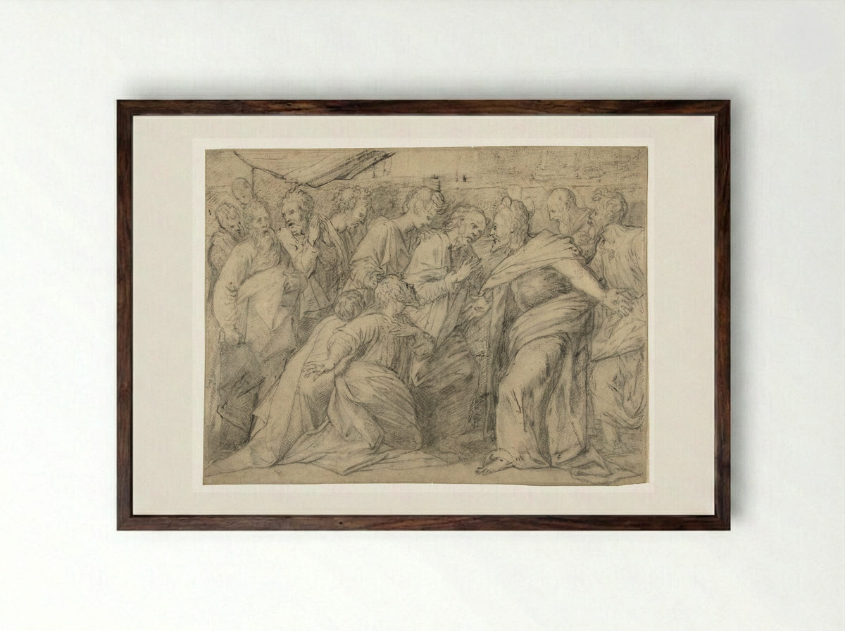 Christus verschijnt voor zijn discipelen - Meester van de Egmont-Albums - Framed Print Dark Wood