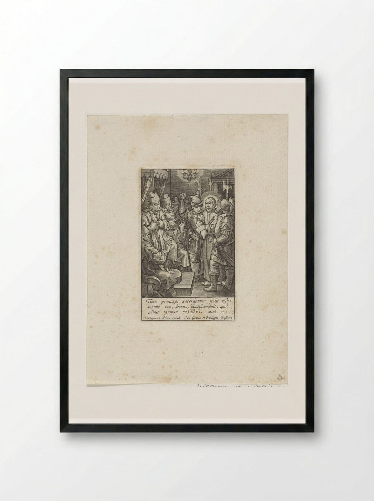 Christus voor Kajafas - Hieronymus Wierix - Framed Print Black