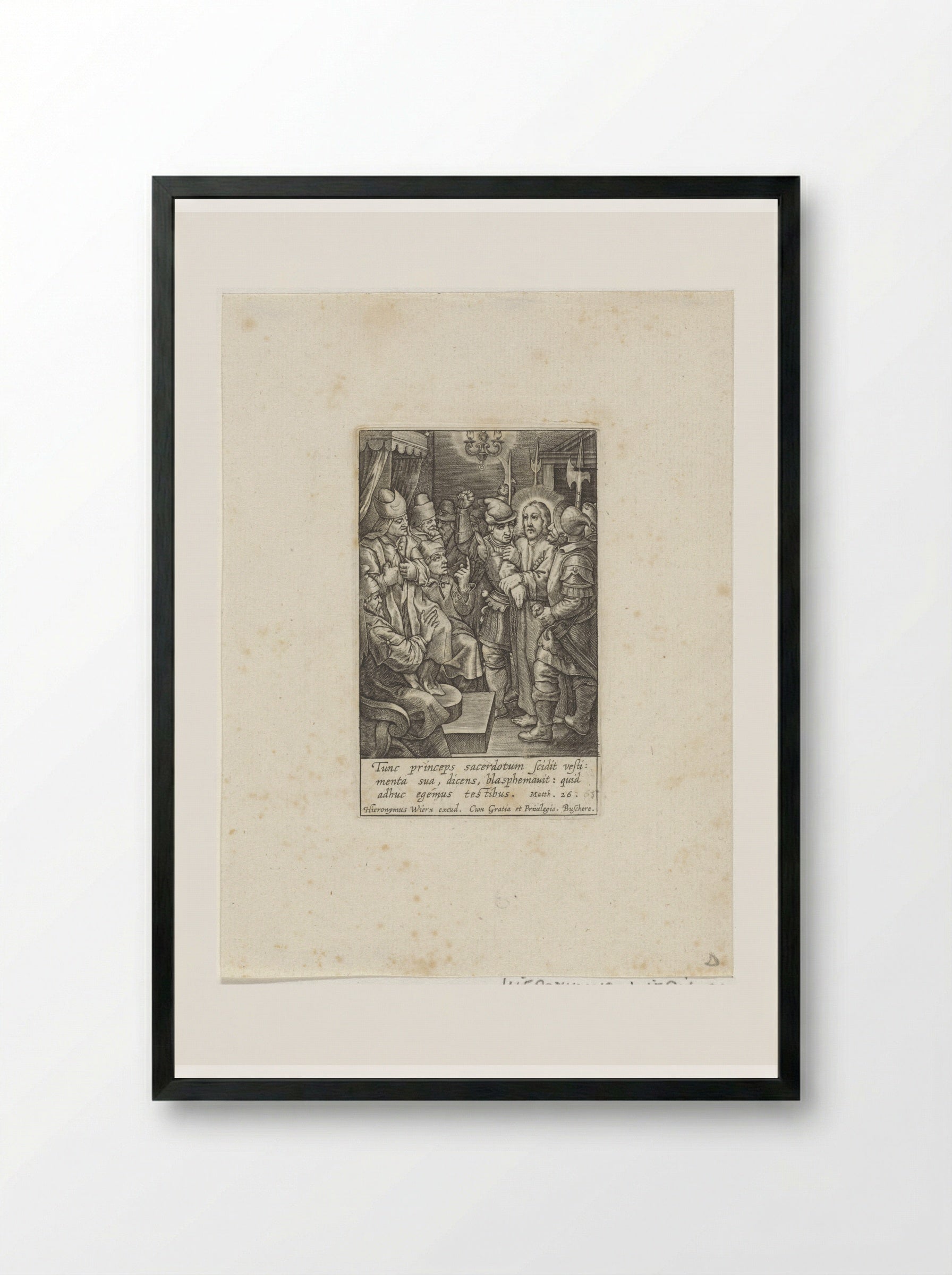 Christus voor Kajafas - Hieronymus Wierix - Framed Print Black