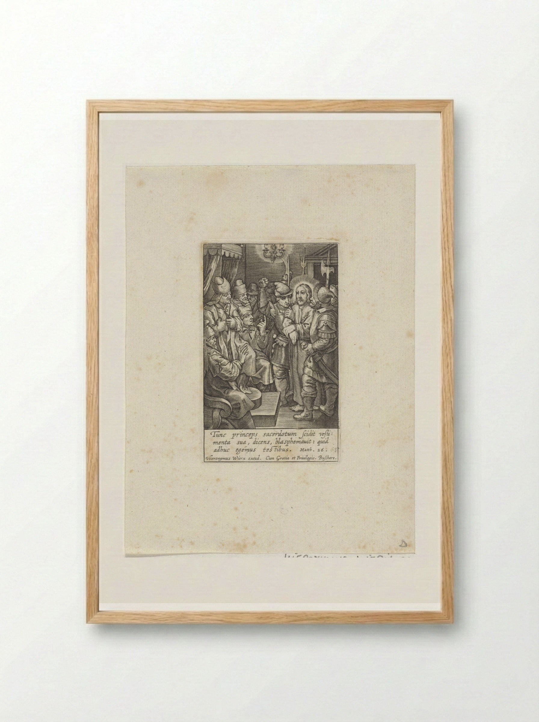 Christus voor Kajafas - Hieronymus Wierix - Framed Print Wood