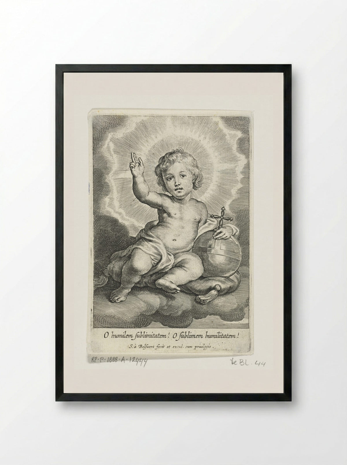 Christuskind als Salvator Mundi zittend op wolk - Schelte Adamsz. Bolswert - Framed Print Black