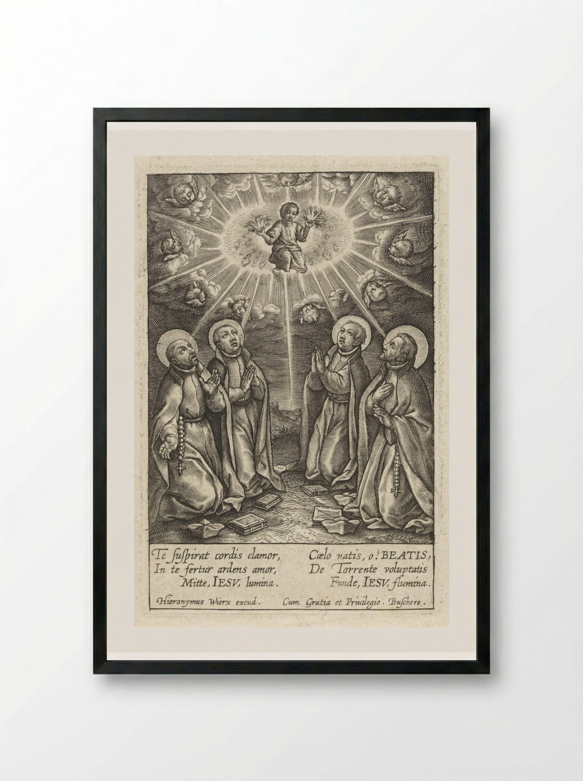 Christuskind in nimbus - Hieronymus Wierix - Framed Print Black