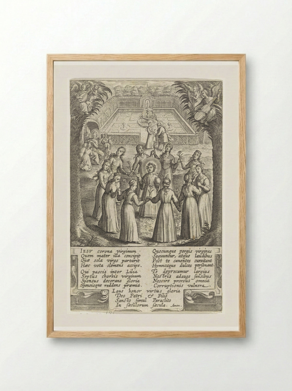 Christuskind omringd door maagden - Hieronymus Wierix - Framed Print Wood