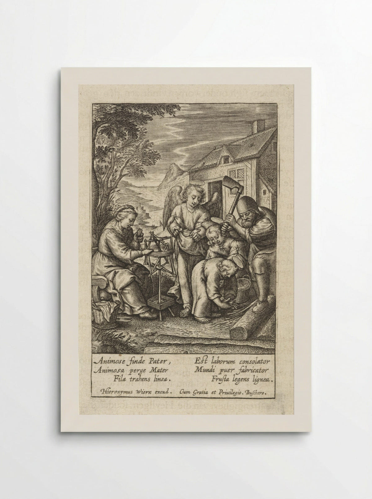 Christuskind raapt houtsnippers op - Hieronymus Wierix - Poster
