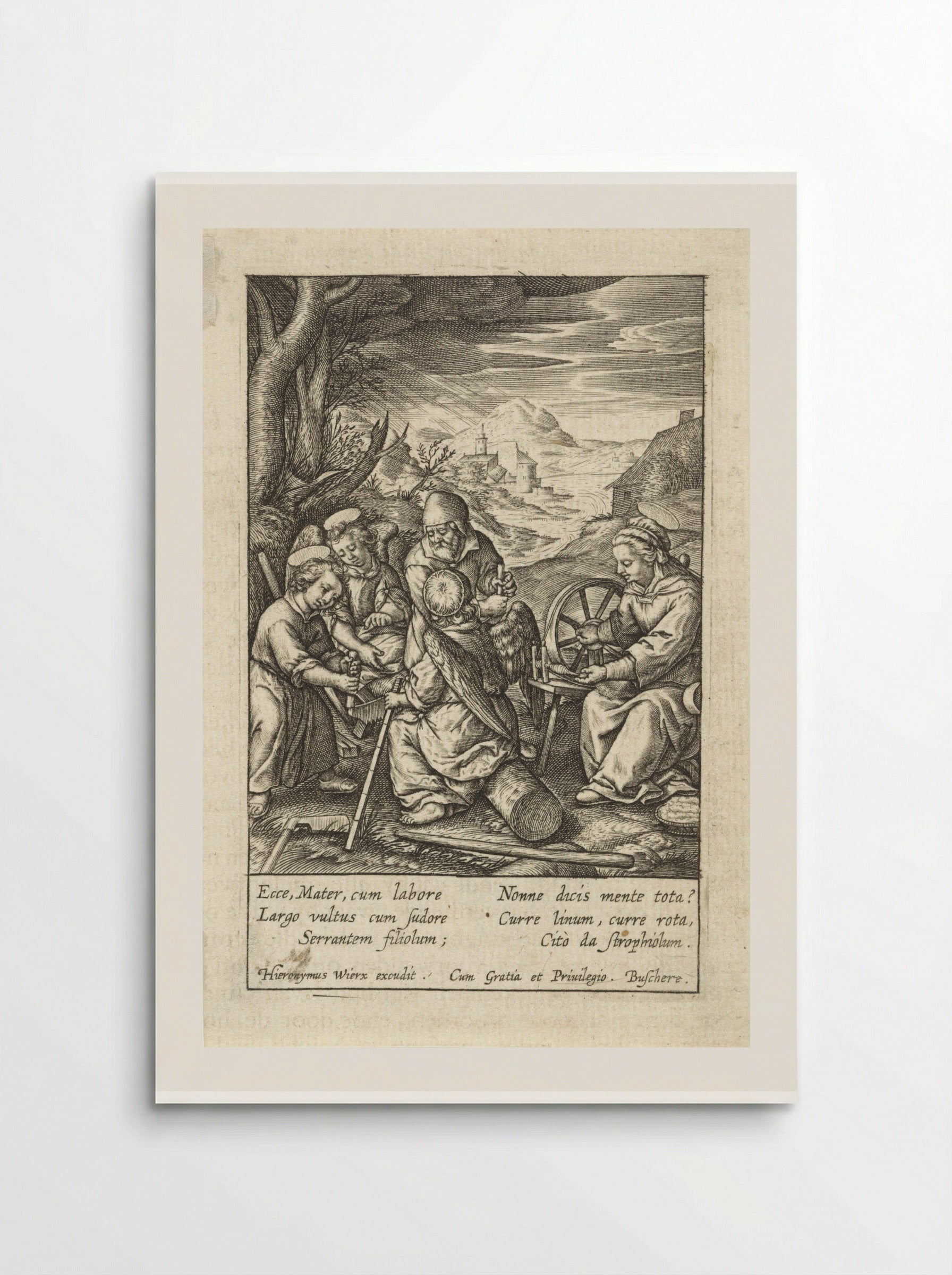 Christuskind zaagt een boomstam - Hieronymus Wierix - Poster
