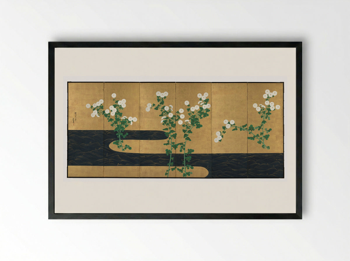 Chrysanthemums by a Stream - Ogata Kōrin - Framed Print Black