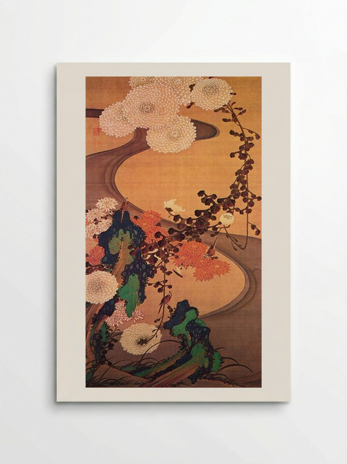 Chrysanthemums by a stream, with rocks - Ito Jakuchu - Poster