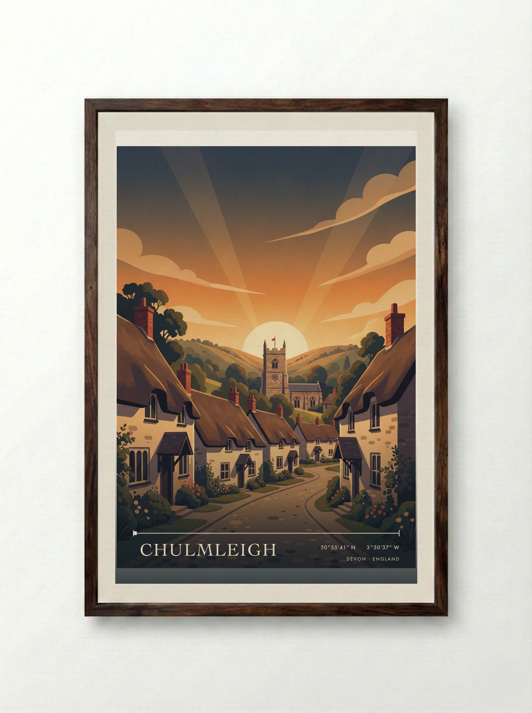 Chulmleigh Devon England Travel Poster - Framed Print Dark Wood