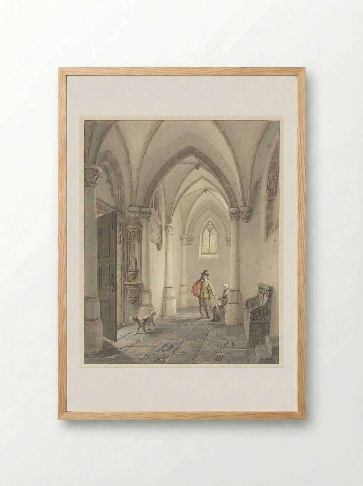 Church Interior with a Man Giving Alms to a Beggar - George Gillis Haanen - Framed Print Wood