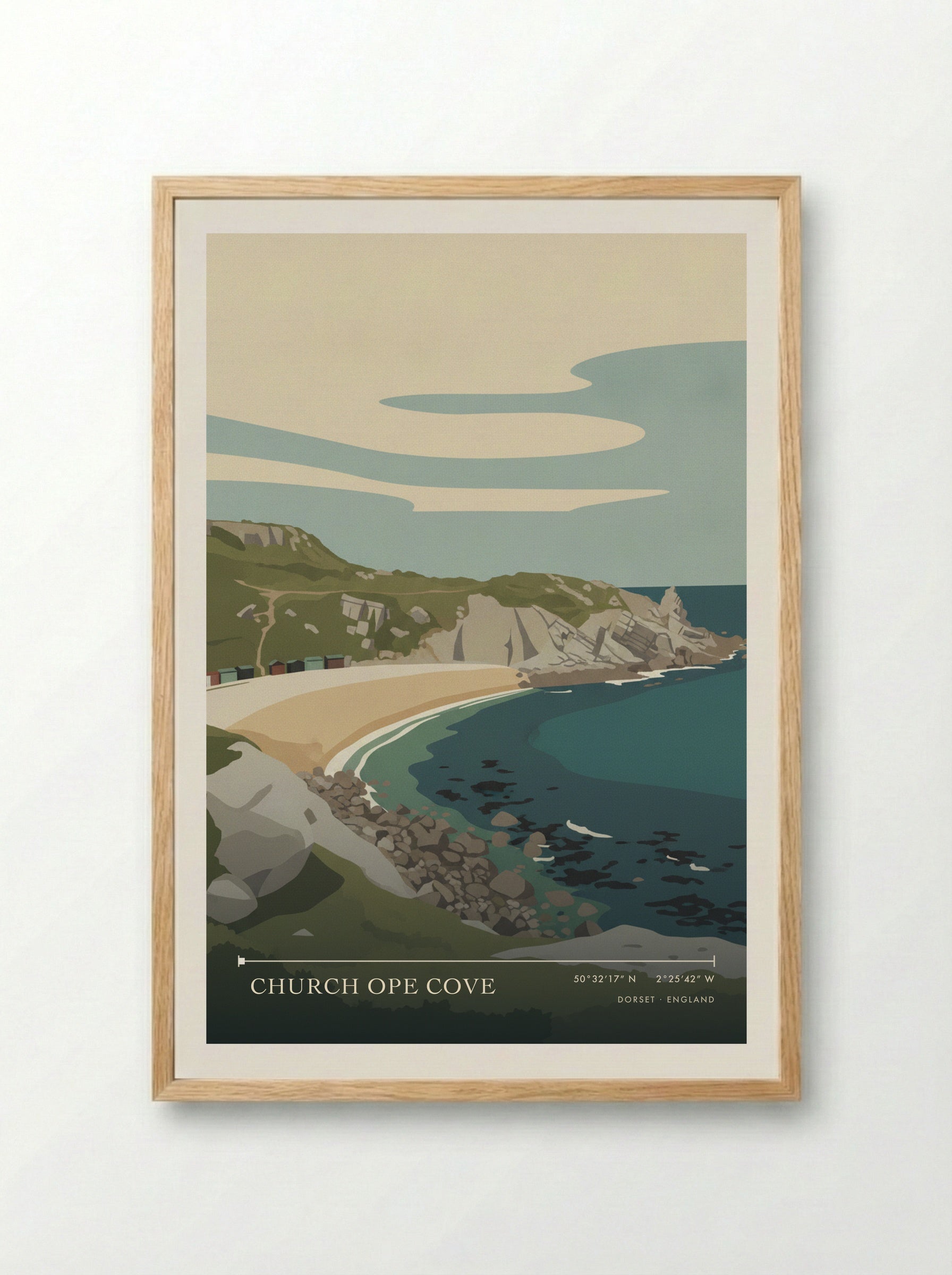Church Ope Cove Dorset England Travel Poster - Framed Print Wood